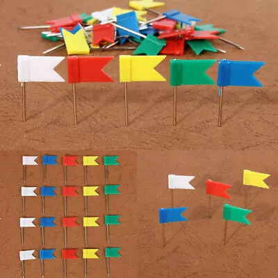 100Pc Lot Flag Marker Shape Map Pins Cork Notice Board Push Assorted Office&Home • $8.45