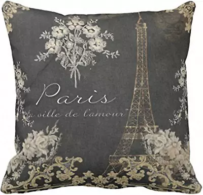 Emvency Throw Pillow Cover Black Vintage Paris City Of Love Eiffel Tower Chalkbo • $12.98