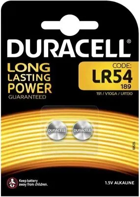 2 Duracell LR54 1.5 Volt Alkaline Battery 189 V10GA GP189 L1131 LR1130 A120 AG10 • £3.90