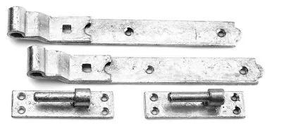 18  Cranked Bands Hook & Band Hinges Heavy Duty Gate Shed Stable Door Galvanised • £26.99