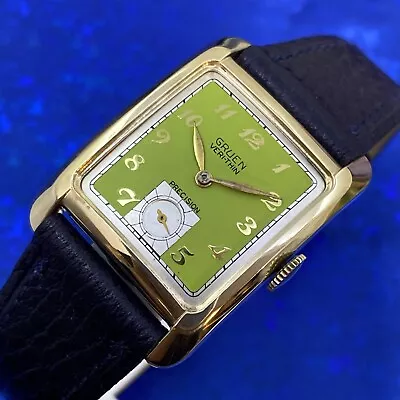 Vintage 1946 Man’s GRUEN Veri-Thin Stunning Green Dial Fully Serviced WARRANTY • $345