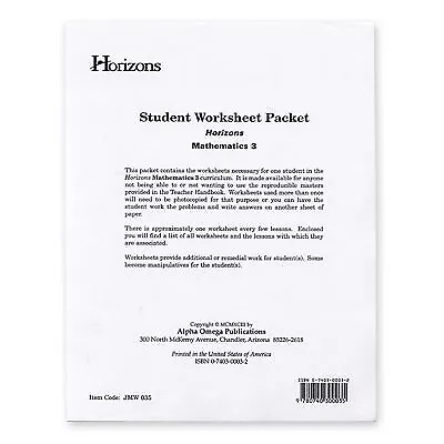 HORIZONS 3rd Grade Math Student Worksheet Packet • $16.25