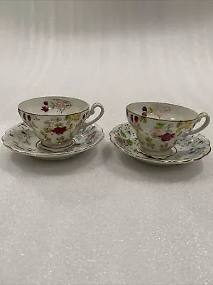 Vintage Small Tea Cup And Saucer Hand Painted Occupied Japan Floral Motif • $15