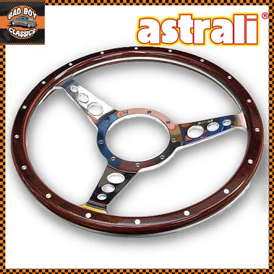 14  Astrali Semi Dished Classic Vintage Car Wood Rim Steering Wheel 9 Hole • $185.99