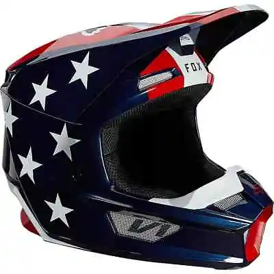 Fox Racing V1 Ultra Mx Helmet - White/red/blue - Motocross/offroad • $149.95