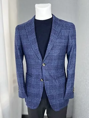 Suitsupply Blue Check Jacket Size 46 Model Havana Patch HL • $69