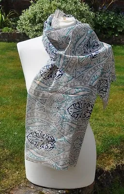 Scarf In Liberty Varuna Wool Cream Navy Pink Turquoise Paisley • £24.99