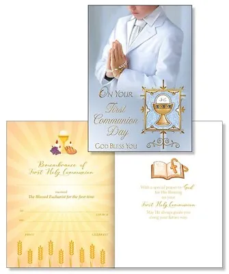 First Holy Communion Greeting Card Luxury Handcrafted 4 Pages Insert Boy • £3.99