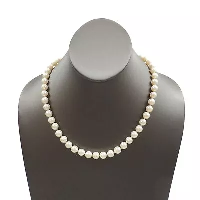 Vintage Hand Tied 8mm White Faux Pearl Strand Beaded Fashion 18 Inch Necklace • $24.99