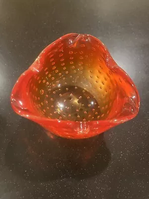 Murano Style Art Glass Hand Blown Orange Bowl • $3.95