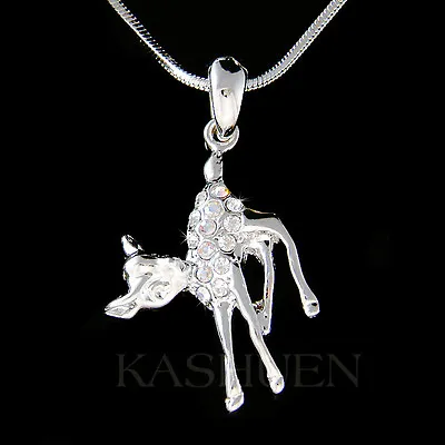 £44.57 • Buy BAMBI DEER Made With Swarovski Crystal Cute Baby Fawn Charm Necklace Jewelry New