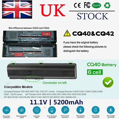 EV06 Battery For HP DV4 DV5 DV6-1000 Battery 484170-001 484170-002 HSTNN-UB72 • £13.99