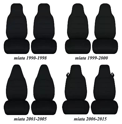 2 Semi Custom Cotton Car Seat Covers Solid Black Fits Mazda Miata 1990-2015 • $84.99