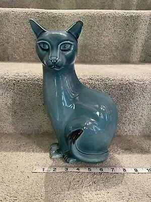 £10 • Buy Poole Pottery 29cm Tall Cat Blue Cat Ornament  Retro Cat Sadly With Nibbled Ear