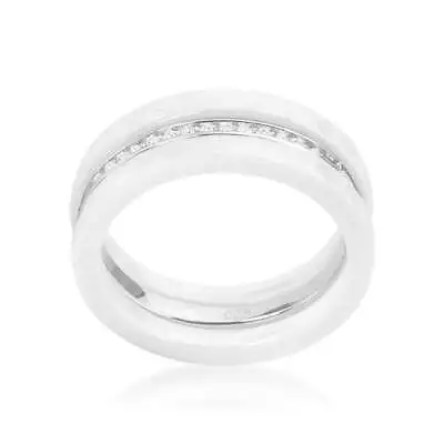 White Ceramic Triplet Ring With Cubic Zirconia • $45.44