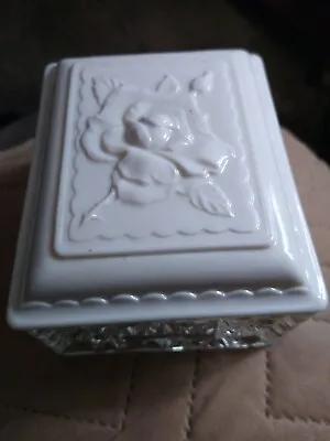 Antique Vtg Embossed Milk Glass Rose Trinket/Cigarette Box  • $19.99