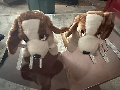 (2) Vtg Trudy Corporation 1986 Brown & White Dog Plush 9  Hound Stuffed Animals • $24.99