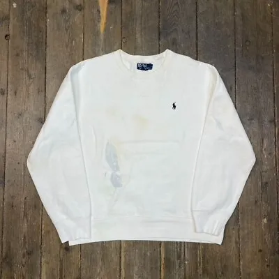 Ralph Lauren Polo Sweatshirt Crew Neck Pull Over Y2K Sweater White Mens XL • £25