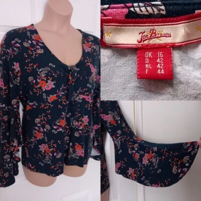 £20 • Buy Joe Browns UK 16 Blue Floral Stretchy Top 3/4 Fluted Sleeves Tie Front