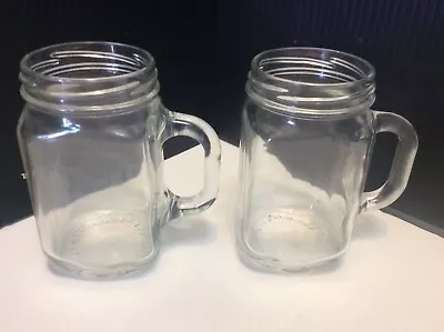 Farmhouse 12 Oz Mason Jar Clear Glass Mugs W/Handle Set Of 2 Blackburn Syrup Co • $5.95