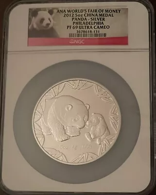 2012 China Proof 5 Oz Silver Panda ANA World`sFairOf Money NGC PF 69 Ultra Cameo • $250