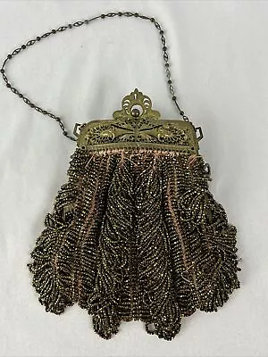 Antique Art Nouveau Steel Micro Bead Gold Plated Purse • $55