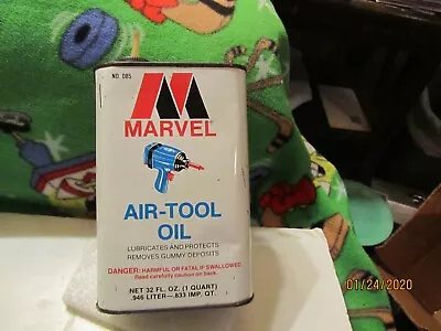 Marvel Air-Tool Oil 32 Oz Quart Tin Can Empty Made By Marvel Oil Co • $9.99