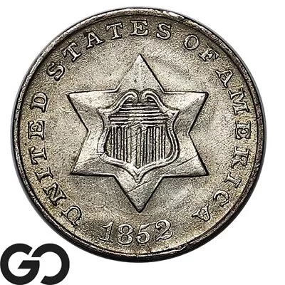 1852 Three Cent Silver Piece Tough This Nice Sharp Solid Gem BU++ • $26