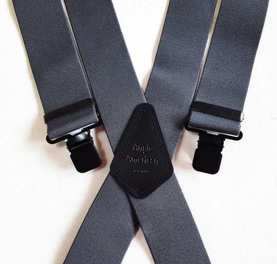 £15.99 • Buy Mens Grey Braces Heavy Duty 1.5  Or 2  Dinner Suit Work Trousers Black Clips