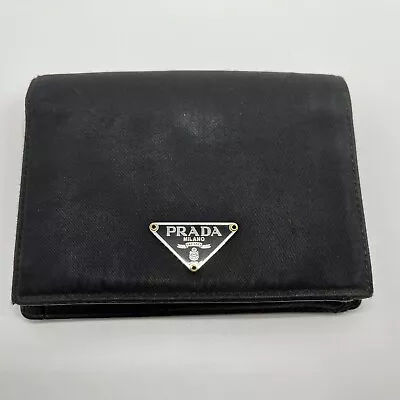 PRADA Vintage Portafoolio Nylon Black Leather Trifold Wallet Nero From Japan • $132.99