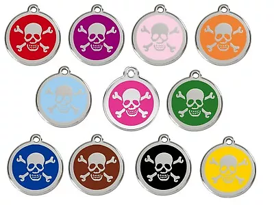 RED DINGO DOG TAG CAT ID DISC Identity Discs Skull & Crossbones ENGRAVED  (1XB) • £11.49