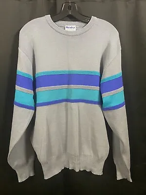 Vintage 70s Meister Pullover 100% New Wool Sweater Ski Blue Teal Retro Mens XL • $32.99