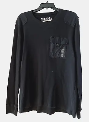 Marc Ecko Cut & Sew Black Thermal Pullover Contrast Shoulders-pocket Edgy Xxl • $18