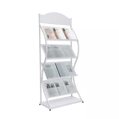 Floor-Stand Magazine Stand Magazine Rack Brochure Display Holder Newspaper White • £65