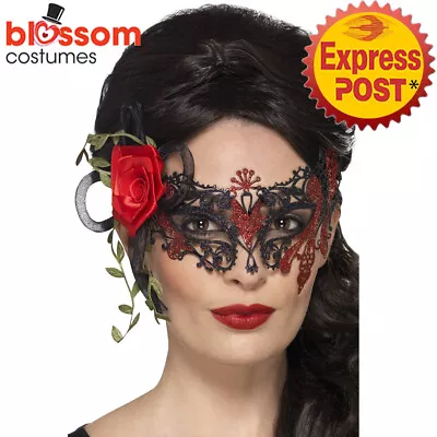 AC172 Day Of The Dead Mexican Senorita Metal Filigree Costume Eye Mask Halloween • $18.50