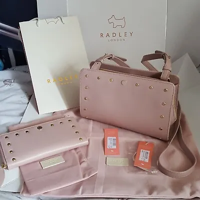 Radley Liverpool Street Cross Body Bag Sherbet Pink & Wallet Purse Stud Detail • £210
