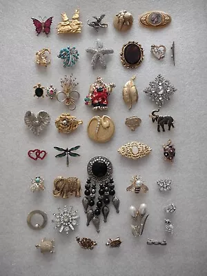 Lot Of 40 Vintage To Now Pins Brooches Rhinestones Pearls Gold • $39.99