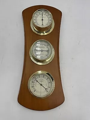 Vintage Wooden Barometer Wall Weather Station Thermometer Good Wood Metal Key • $26.38