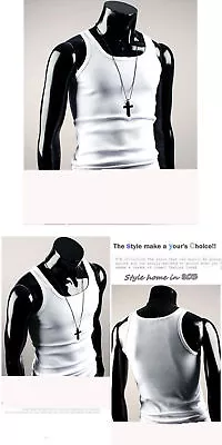 NEW Mens Fitted Ribbed Gym Top Vest 100% Cotton (Black/White UK Size S-XXL) • £3.99