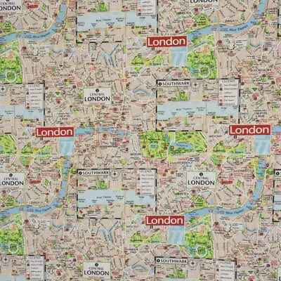 London Town Double Width Fabric | 100% Cotton | Maps British Curtains Upholstery • £28.95