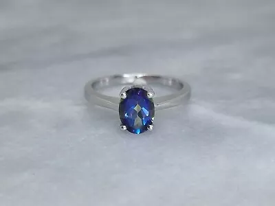 Solid Sterling Silver Solitaire Ring 1.5ct Oval Cut Purple Mystic Topaz - N 1/2 • £15