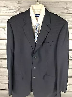 Vtg Jack Victor Navy Blue Wool Three Button Blazer Jacket Mens 44 L • $29.99