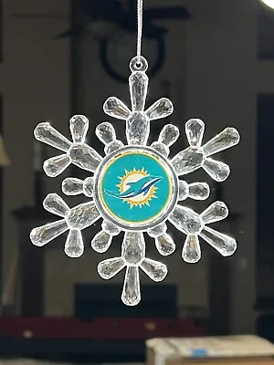 Miami Dolphins Football NFL 5  Acrylic Snowflake Christmas Tree Ornament • $4.95