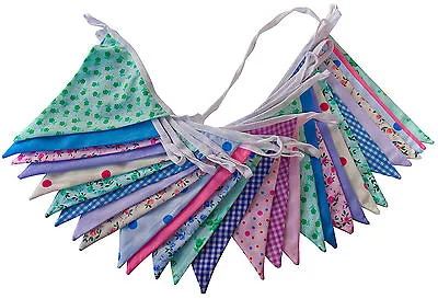 £12.75 • Buy Fabric Bunting Banner 30 Triangle Flags Birthday Party Pennants Lots Of Colours