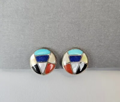 Sterling Silver Multi-Stone Inlay Clip-on Earrings Southwestern Turquoise • $24.99