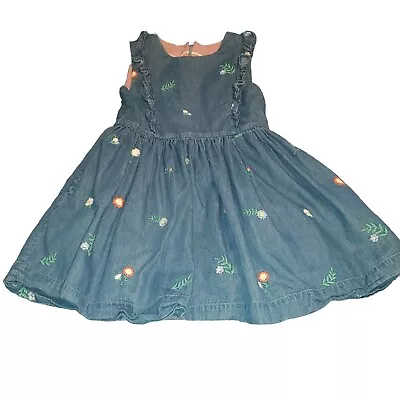 Mini Boden Sz 5/6 Embroidered Flower Denim Dress LIned With Zip • $32.99