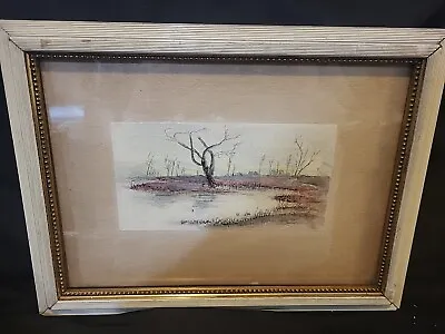 Vintage Watercolor Marsh Wetlands Painting Framed • $12.50