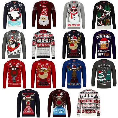 Mens Christmas Jumpers Funny Xmas Party Soft Knitted Sweater Novelty Bright • £17.99