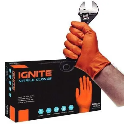 Ignite Ex Strong Textured Grip Orange Nitrile Gloves Mechanic Tattooist • £14.99