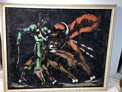 Vintage Abstract Matador Painting On Black Velvet Mid Century Framed 20.75” X 17 • $47.99